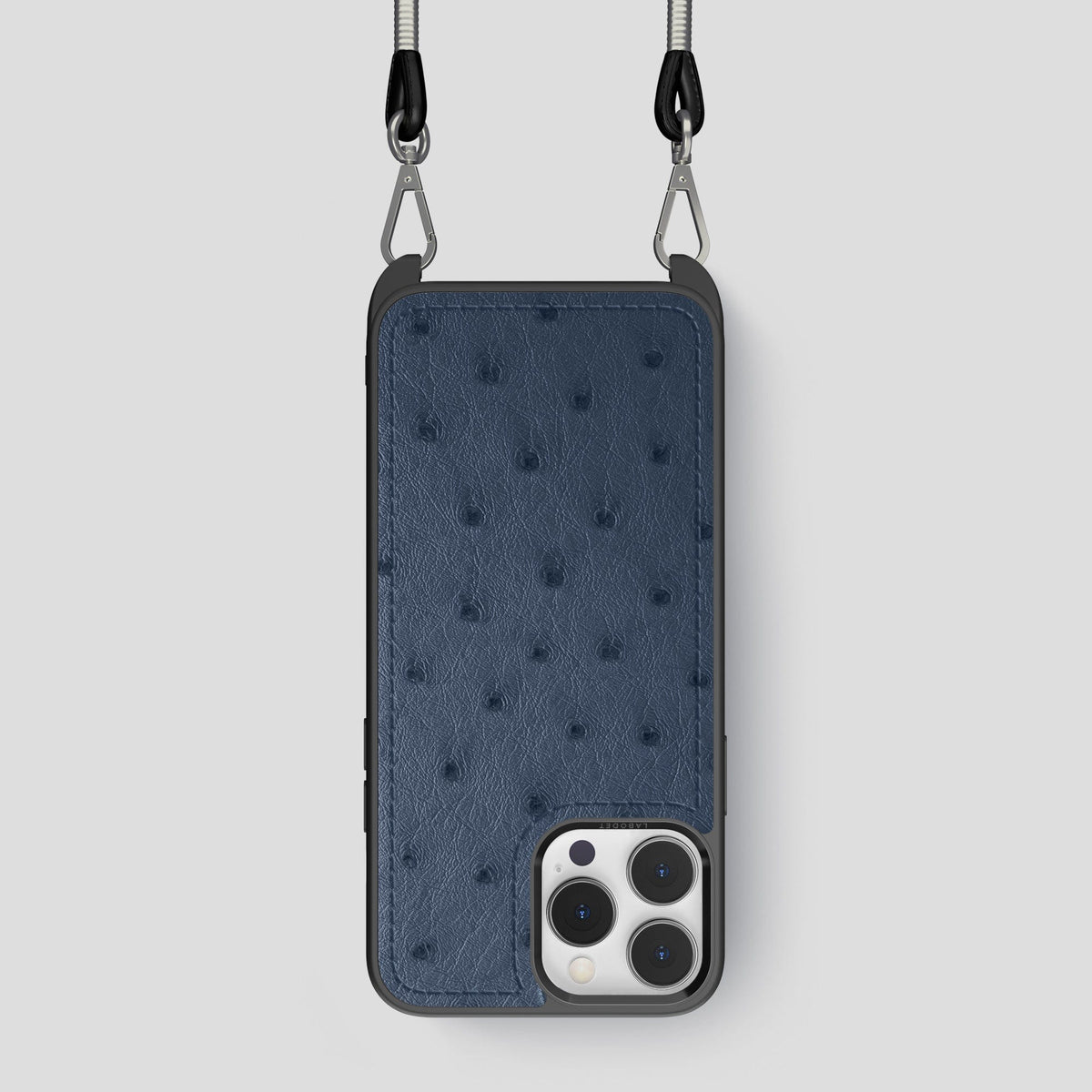 Navy-Blue iPhone 15 Pro Crossbody Case Ostrich -1 | Navy-Blue