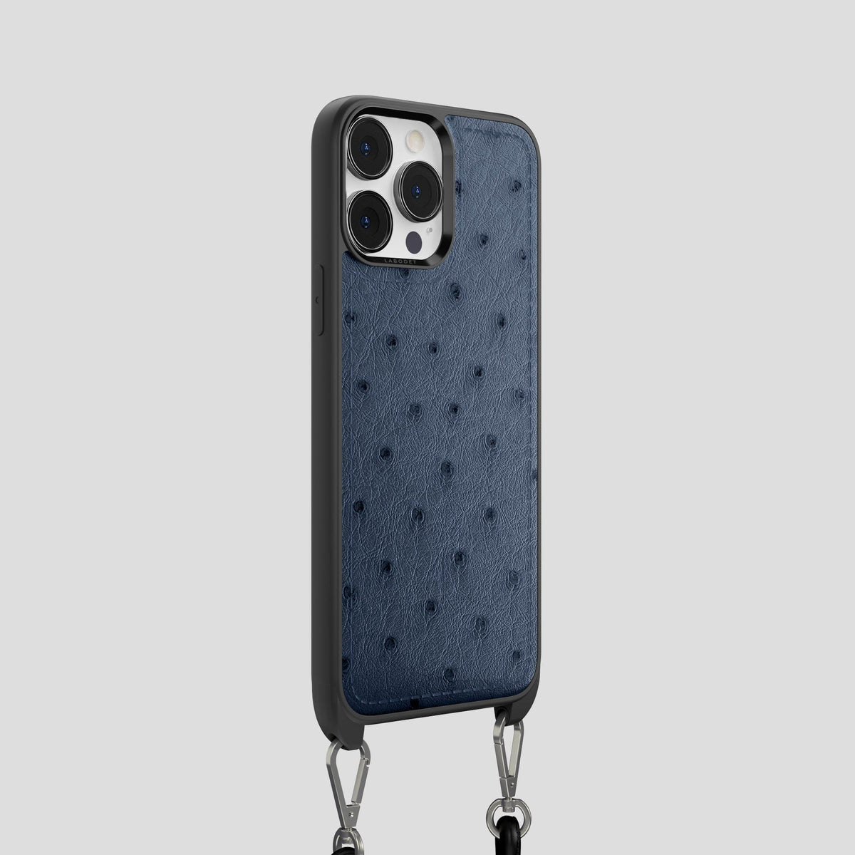 Navy-Blue iPhone 15 Pro Crossbody Case Ostrich -2 | Navy-Blue