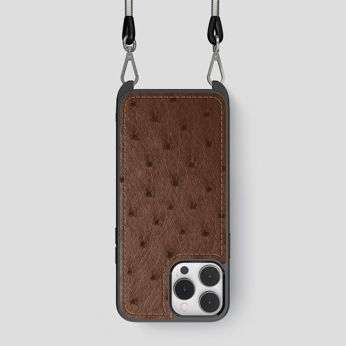 Chocolate iPhone 15 Pro Crossbody Case Ostrich -1 | Chocolate
