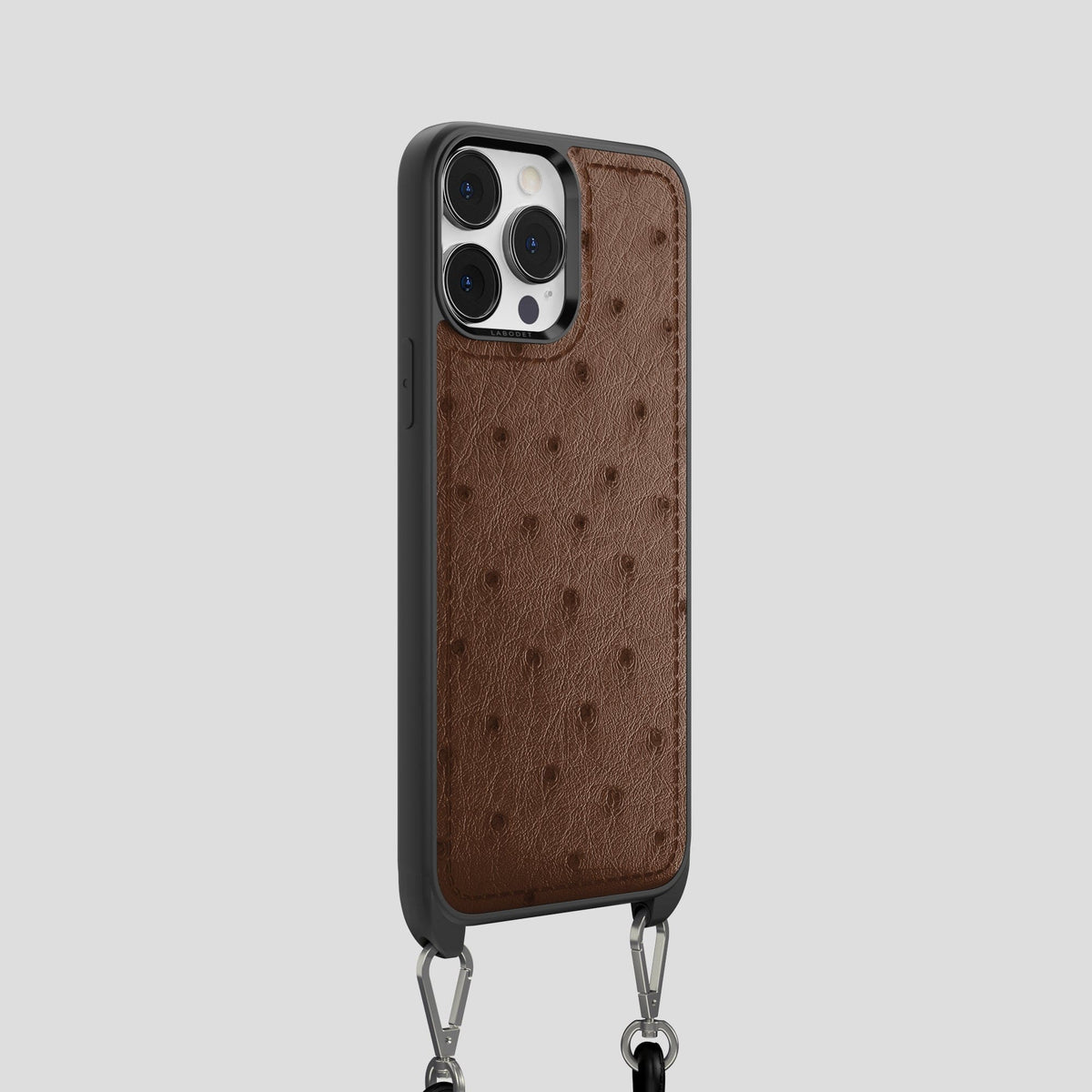 Chocolate iPhone 15 Pro Crossbody Case Ostrich -2 | Chocolate