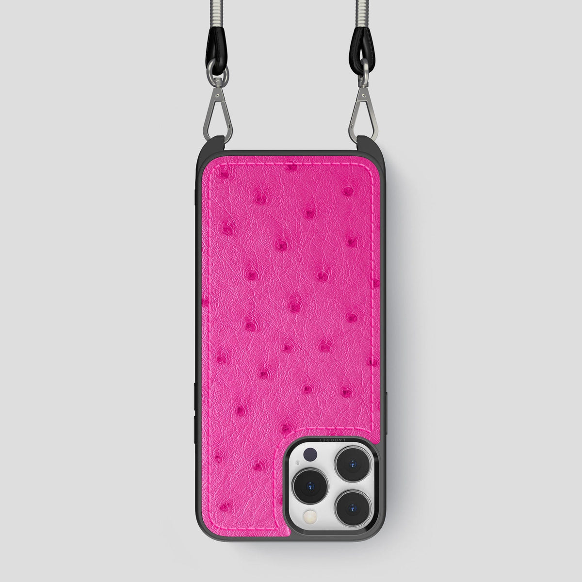 Fuchsia iPhone 15 Pro Crossbody Case Ostrich -1 | Fuchsia