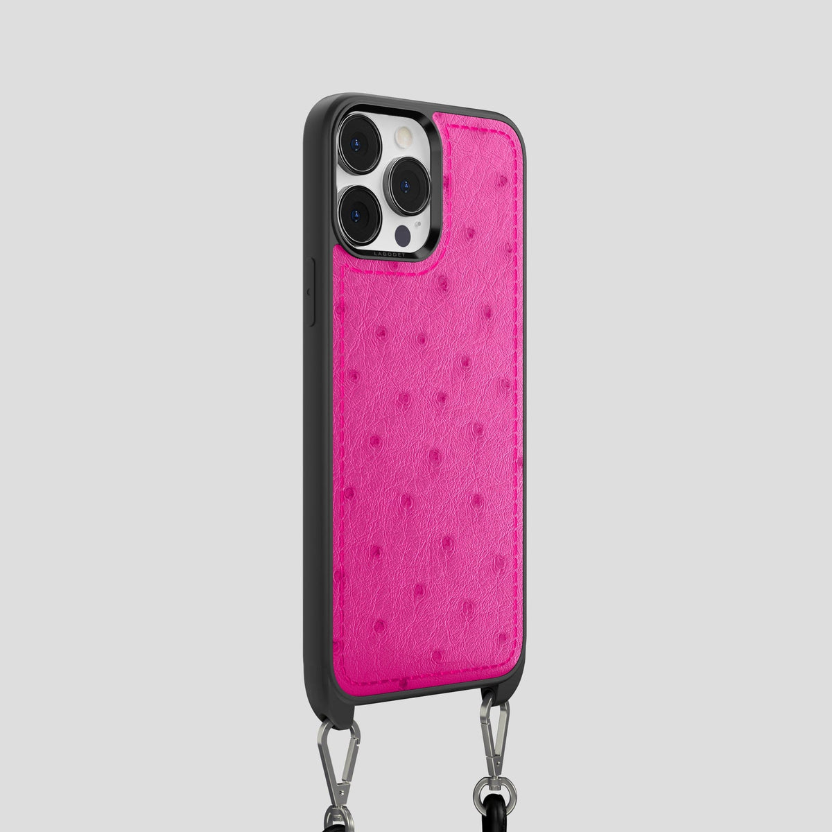 Fuchsia iPhone 15 Pro Crossbody Case Ostrich -2 | Fuchsia