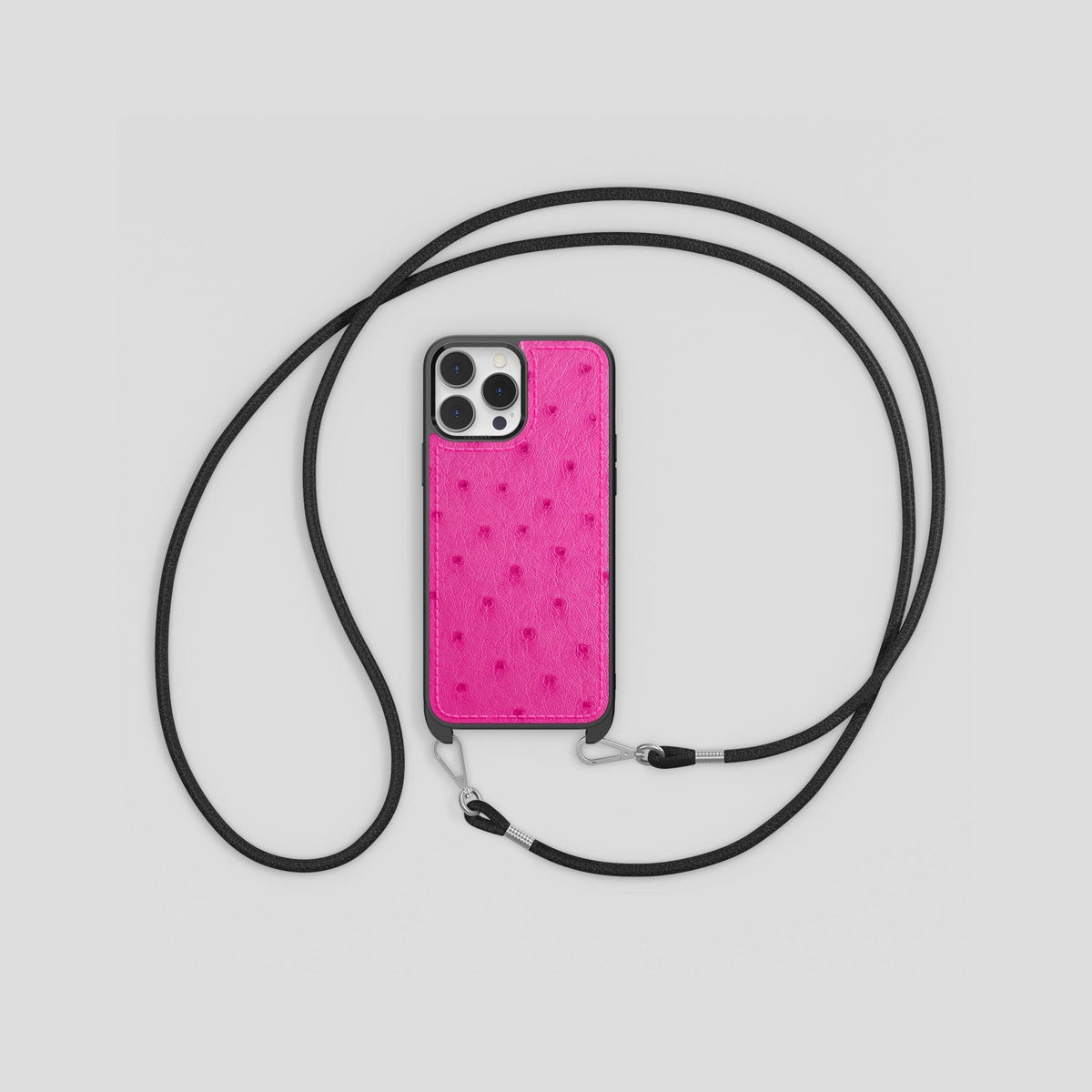 Fuchsia iPhone 15 Pro Crossbody Case Ostrich -2 | Fuchsia