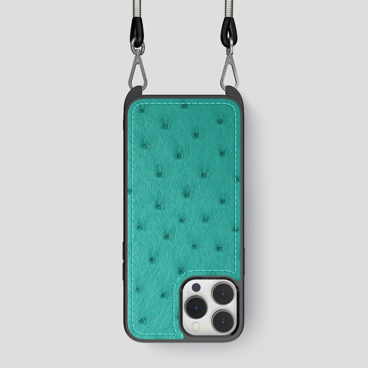 Turquoise iPhone 15 Pro Crossbody Case Ostrich -1 | Turquoise
