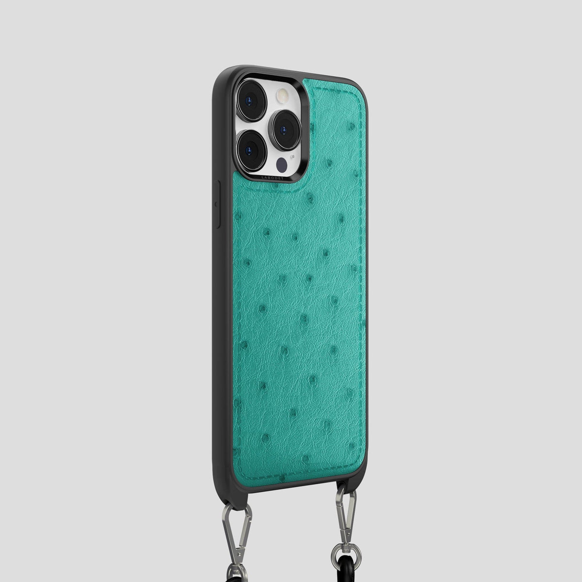 Turquoise iPhone 15 Pro Crossbody Case Ostrich -2 | Turquoise
