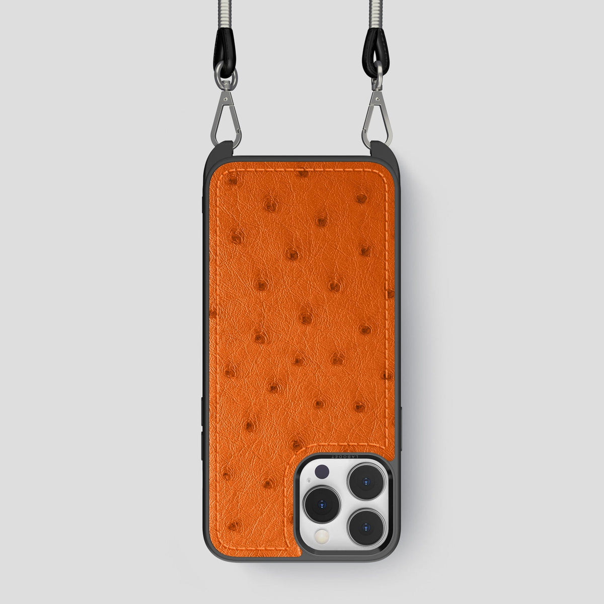 Medium-Brown iPhone 15 Pro Crossbody Case Ostrich -1 | Medium-Brown