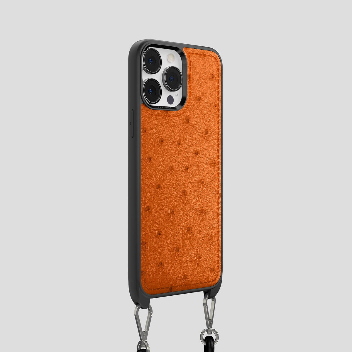 Medium-Brown iPhone 15 Pro Crossbody Case Ostrich -2 | Medium-Brown