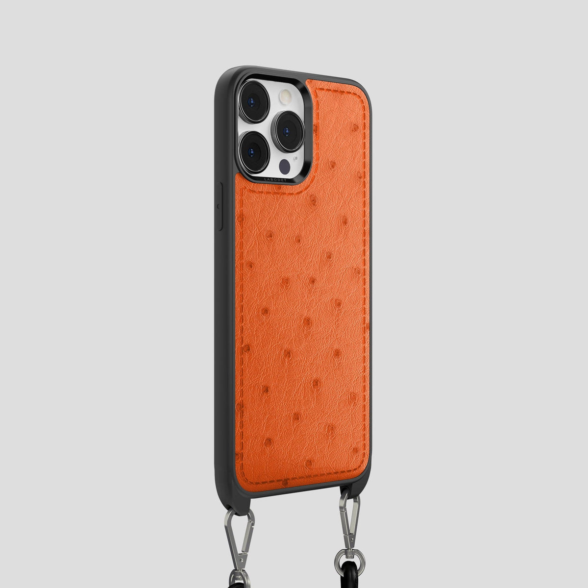 Orange iPhone 15 Pro Crossbody Case Ostrich -2 | Orange