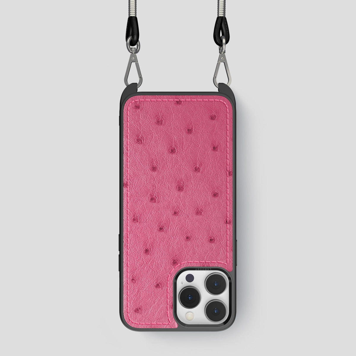 Petal-Pink iPhone 15 Pro Crossbody Case Ostrich -1 | Petal-Pink