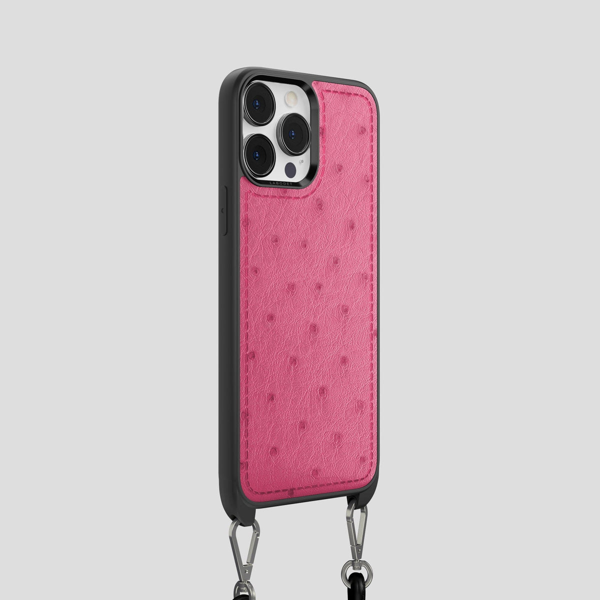 Petal-Pink iPhone 15 Pro Crossbody Case Ostrich -2 | Petal-Pink