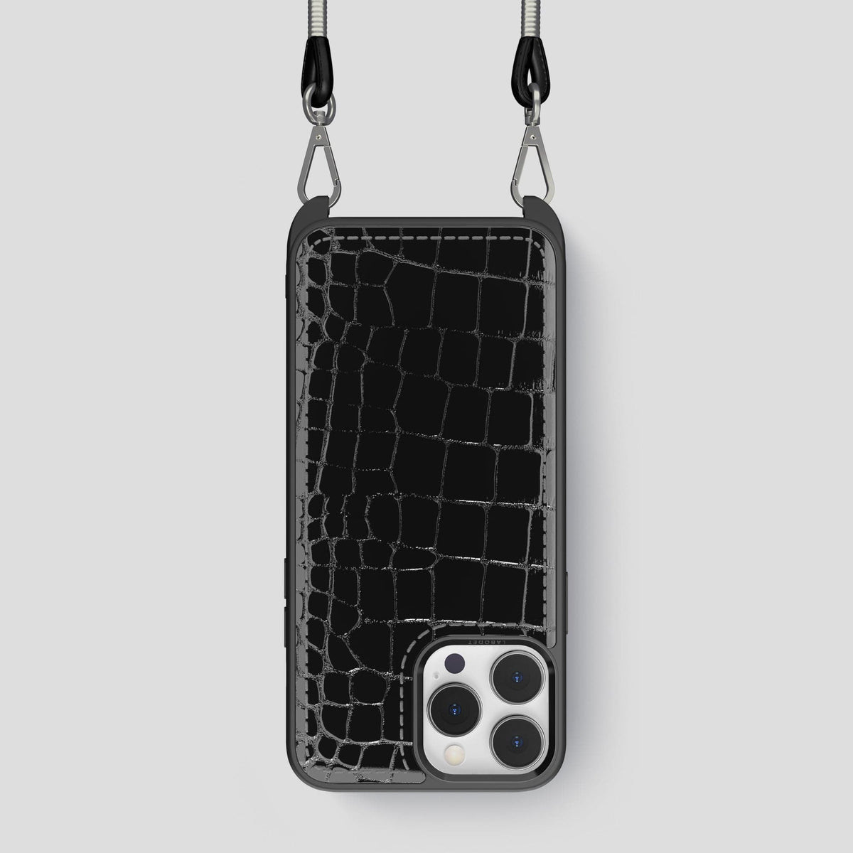 Black iPhone 14 Pro Crossbody Sport Case Shiny Alligator -1 | Black