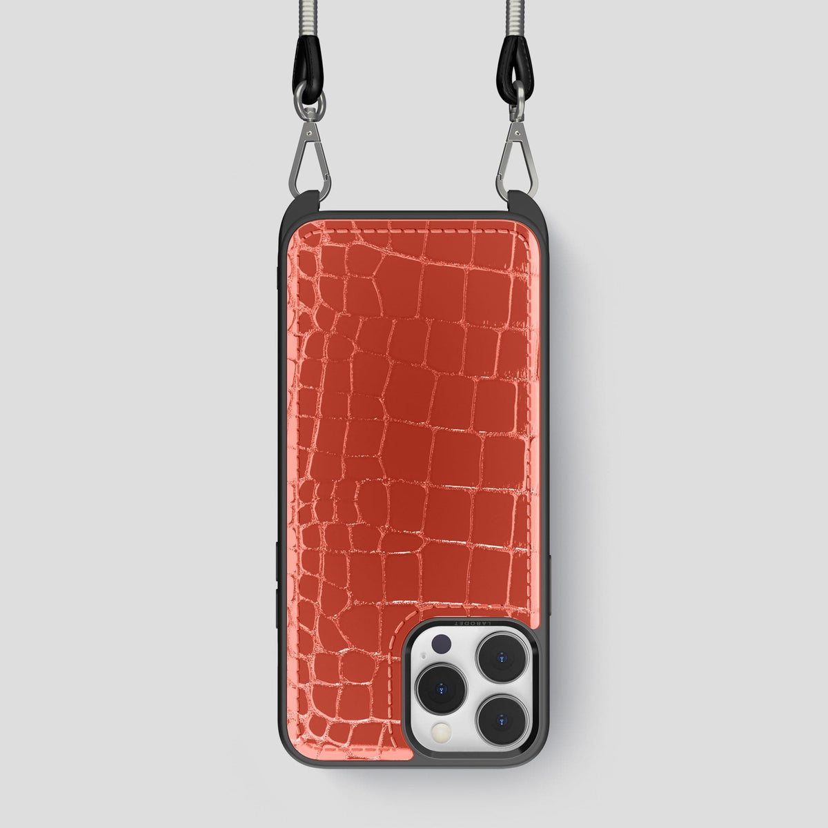 Coral Orange iPhone 14 Pro Crossbody Sport Case Shiny Alligator -1 | Coral-Orange