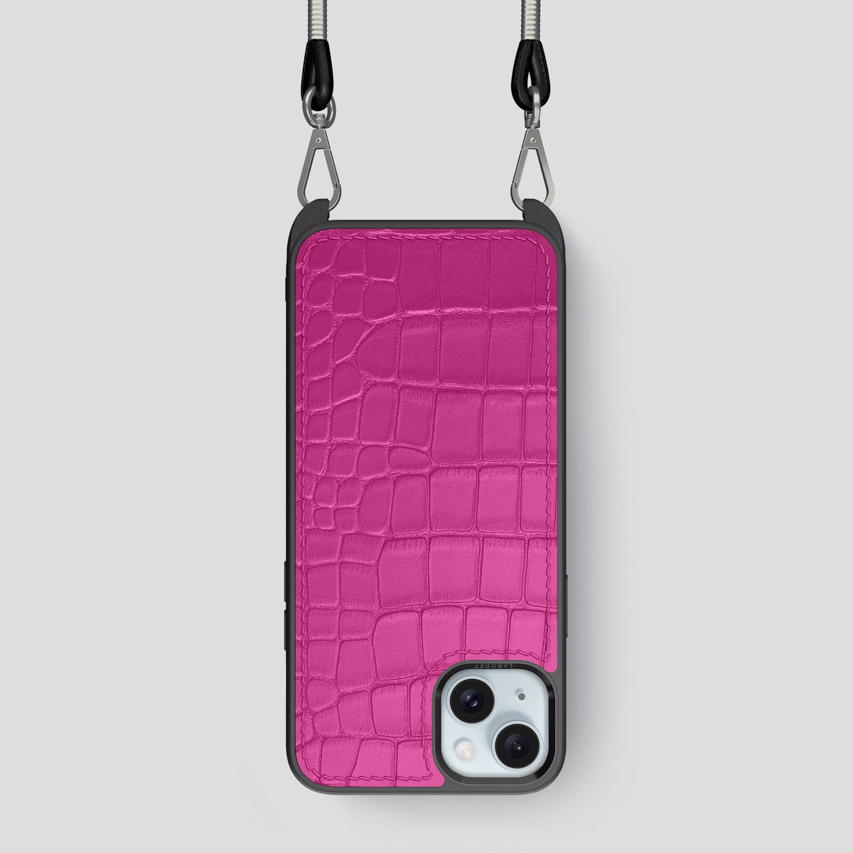 Fuchsia iPhone 15 Crossbody Sport Case Alligator -1 | Fuchsia