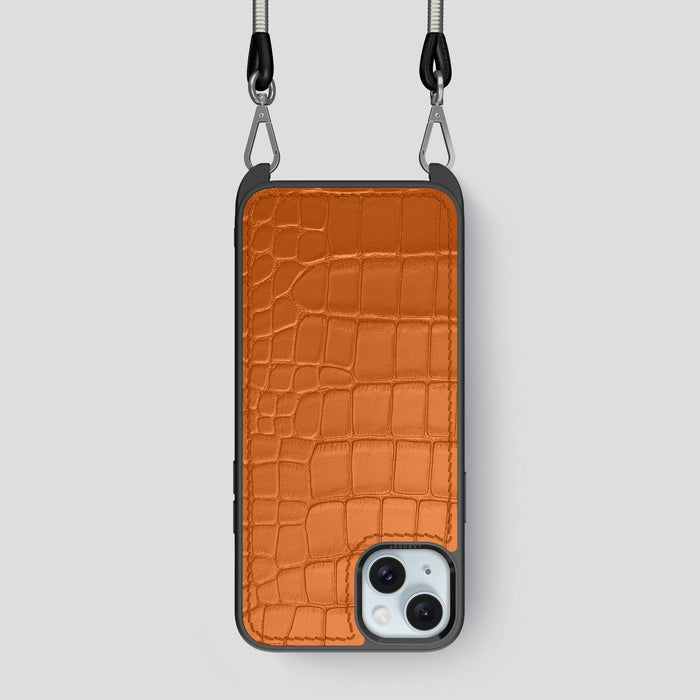 Orange iPhone 15 Crossbody Sport Case Alligator -1 | Orange