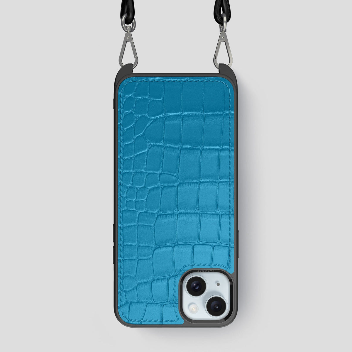 Curaçao-Blue iPhone 15 Plus Crossbody Sport Case Alligator -1 | Curaçao-Blue