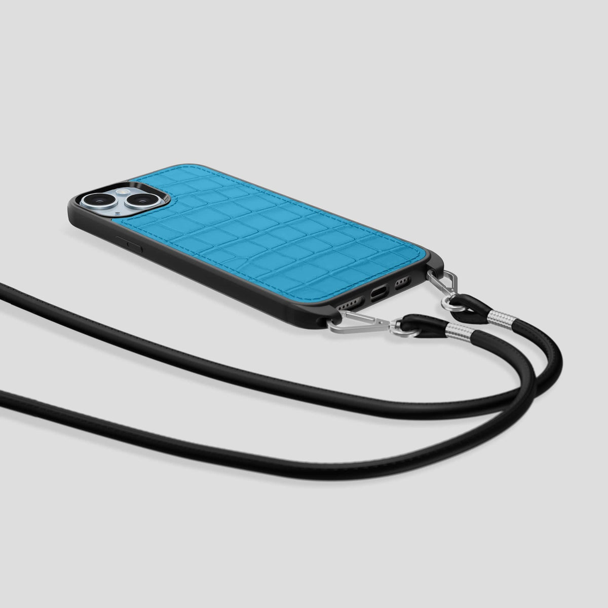 Curaçao-Blue iPhone 15 Plus Crossbody Sport Case Alligator -5 | Curaçao-Blue