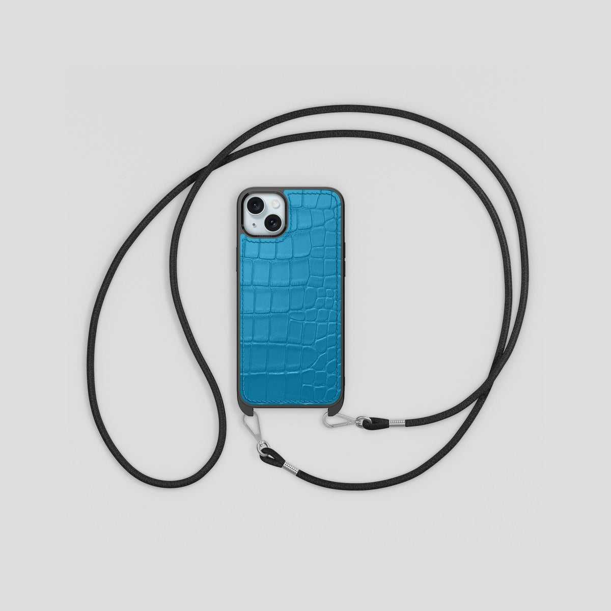 Curaçao-Blue iPhone 15 Plus Crossbody Sport Case Alligator -6 | Curaçao-Blue
