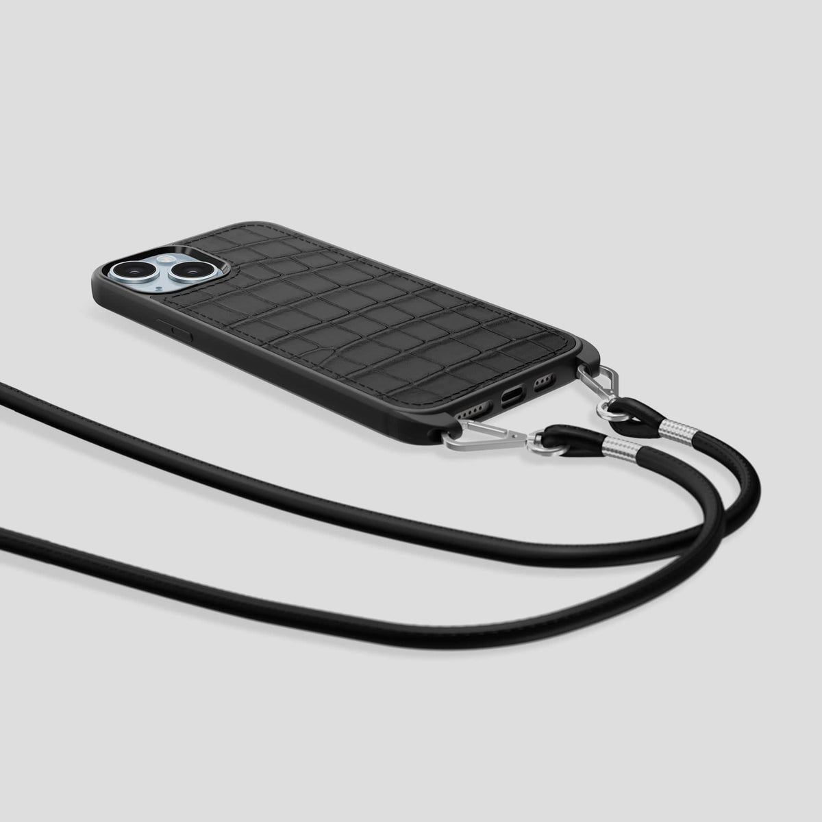 Black iPhone 15 Plus Crossbody Sport Case Alligator -5 | Black