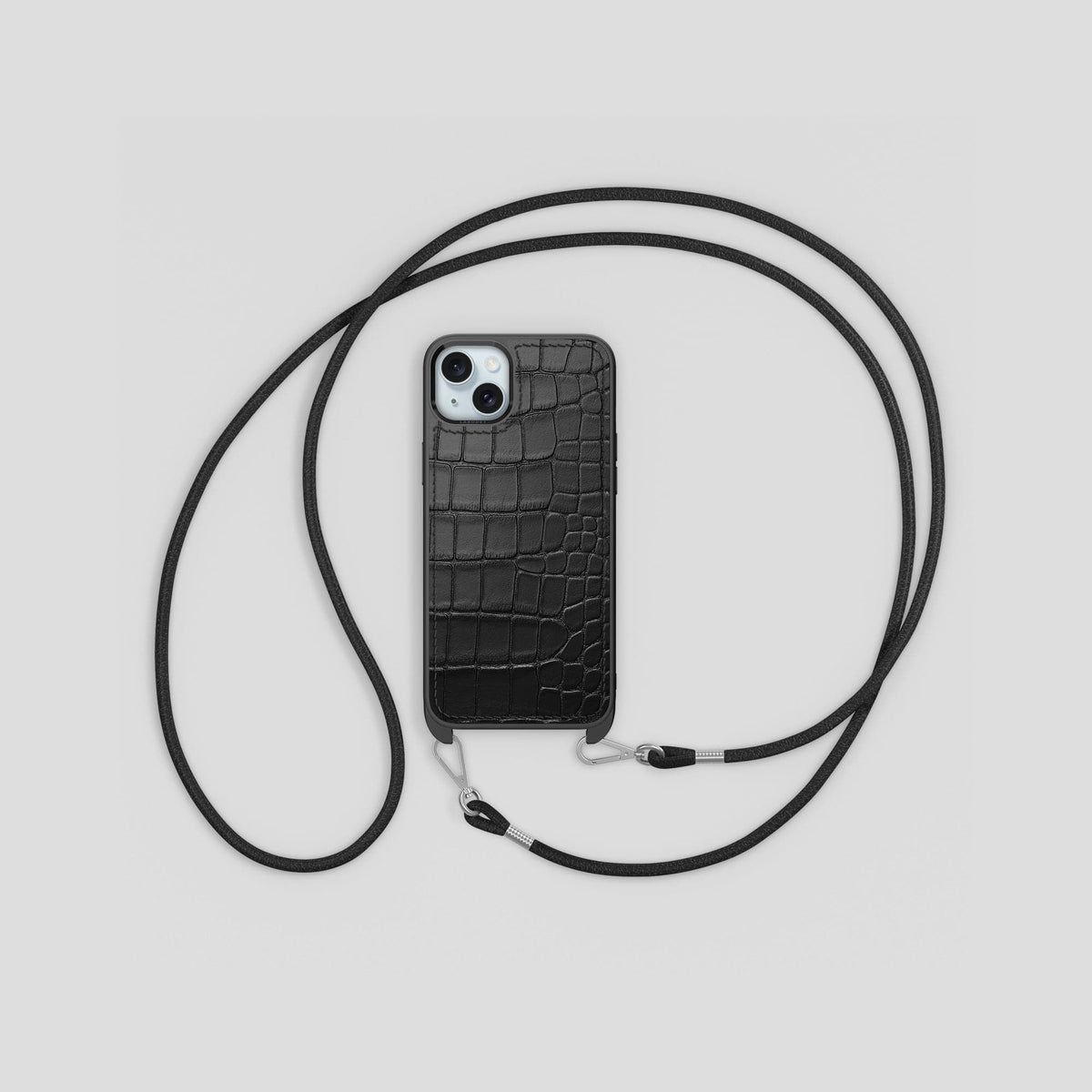 Black iPhone 15 Plus Crossbody Sport Case Alligator -6 | Black