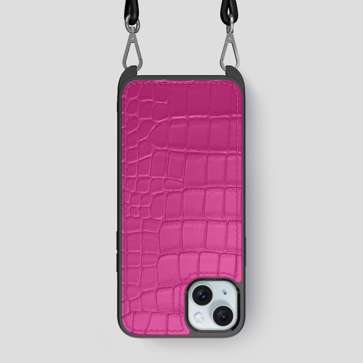 Fuchsia iPhone 15 Plus Crossbody Sport Case Alligator -1 | Fuchsia