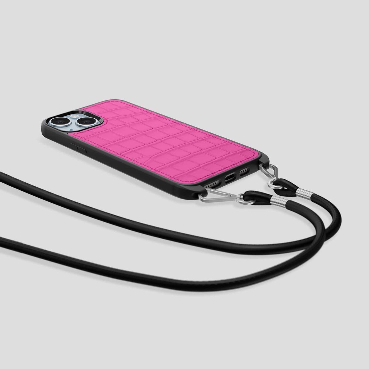 Fuchsia iPhone 15 Plus Crossbody Sport Case Alligator -5 | Fuchsia