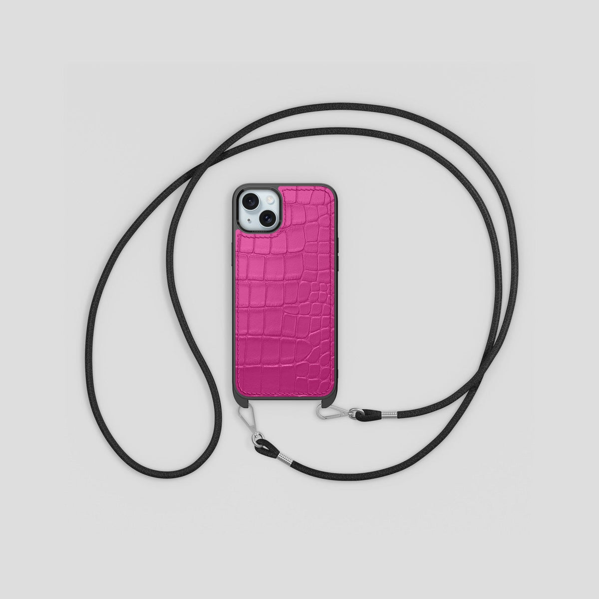 Fuchsia iPhone 15 Plus Crossbody Sport Case Alligator -6 | Fuchsia