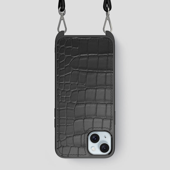 Grey iPhone 15 Plus Crossbody Sport Case Alligator -1 | Grey