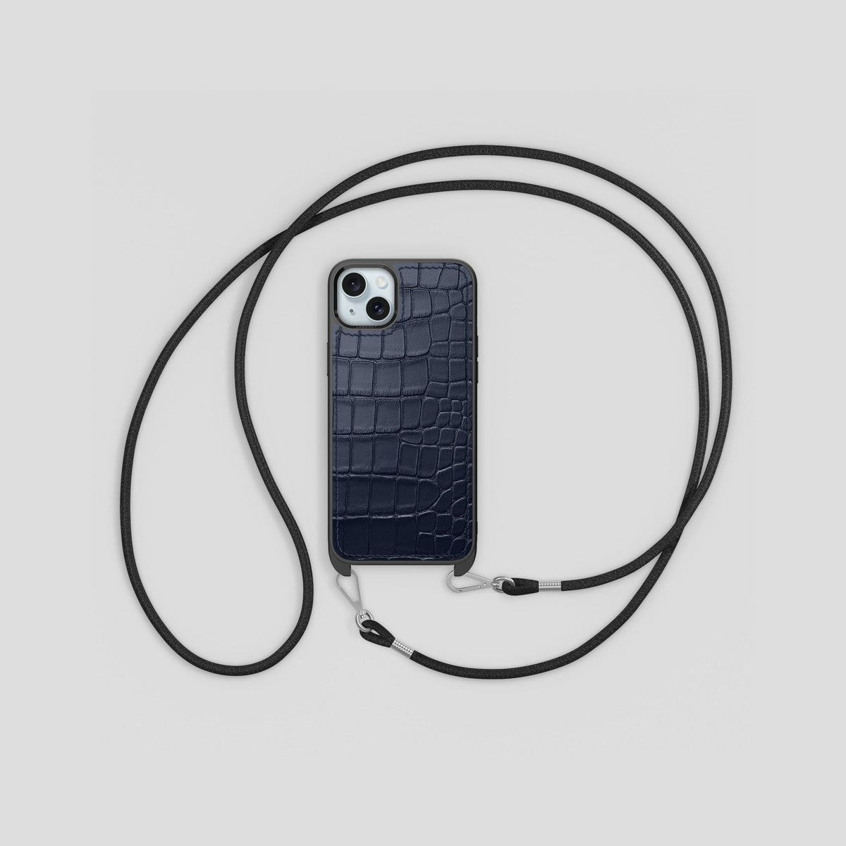 Navy Blue iPhone 15 Plus Crossbody Sport Case Alligator -6 | Navy-Blue