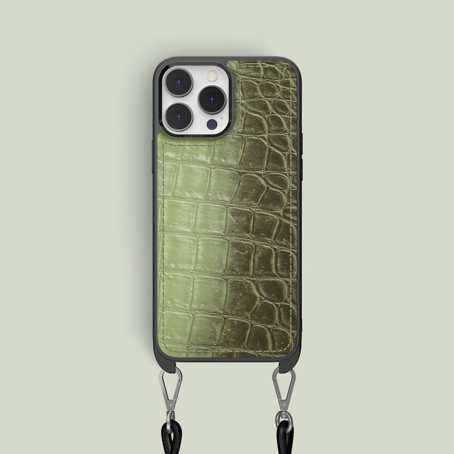Crossbody Sport Case Celadon Green For iPhone 15 Pro In Himalayan Crocodile