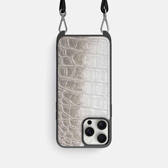 Grey iPhone 16 Pro Crossbody Sport Case Himalayan Crocodile -1 | Grey