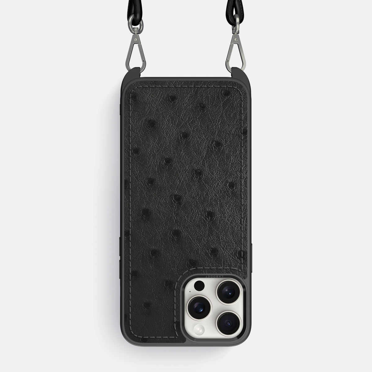 Black iPhone 16 Pro Max Crossbody Case Ostrich -1 | Black