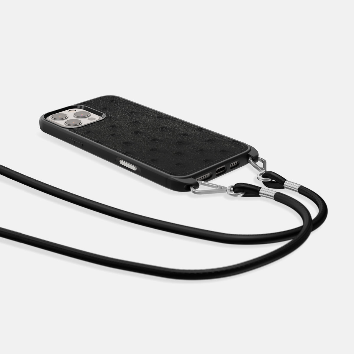 Black iPhone 16 Pro Max Crossbody Case Ostrich -5 | Black