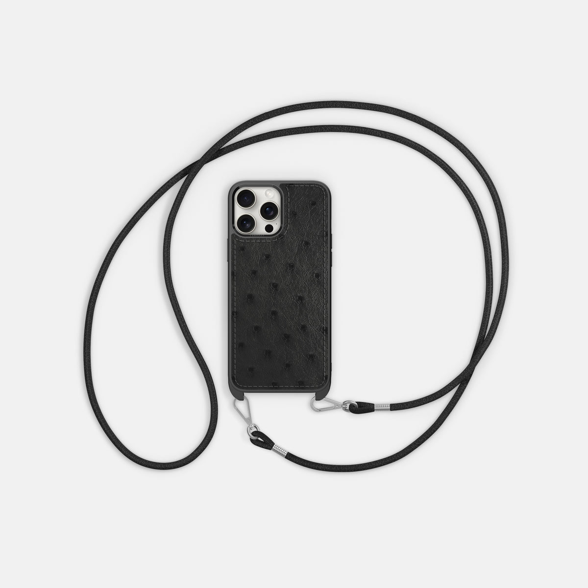 Black iPhone 16 Pro Max Crossbody Case Ostrich -6 | Black
