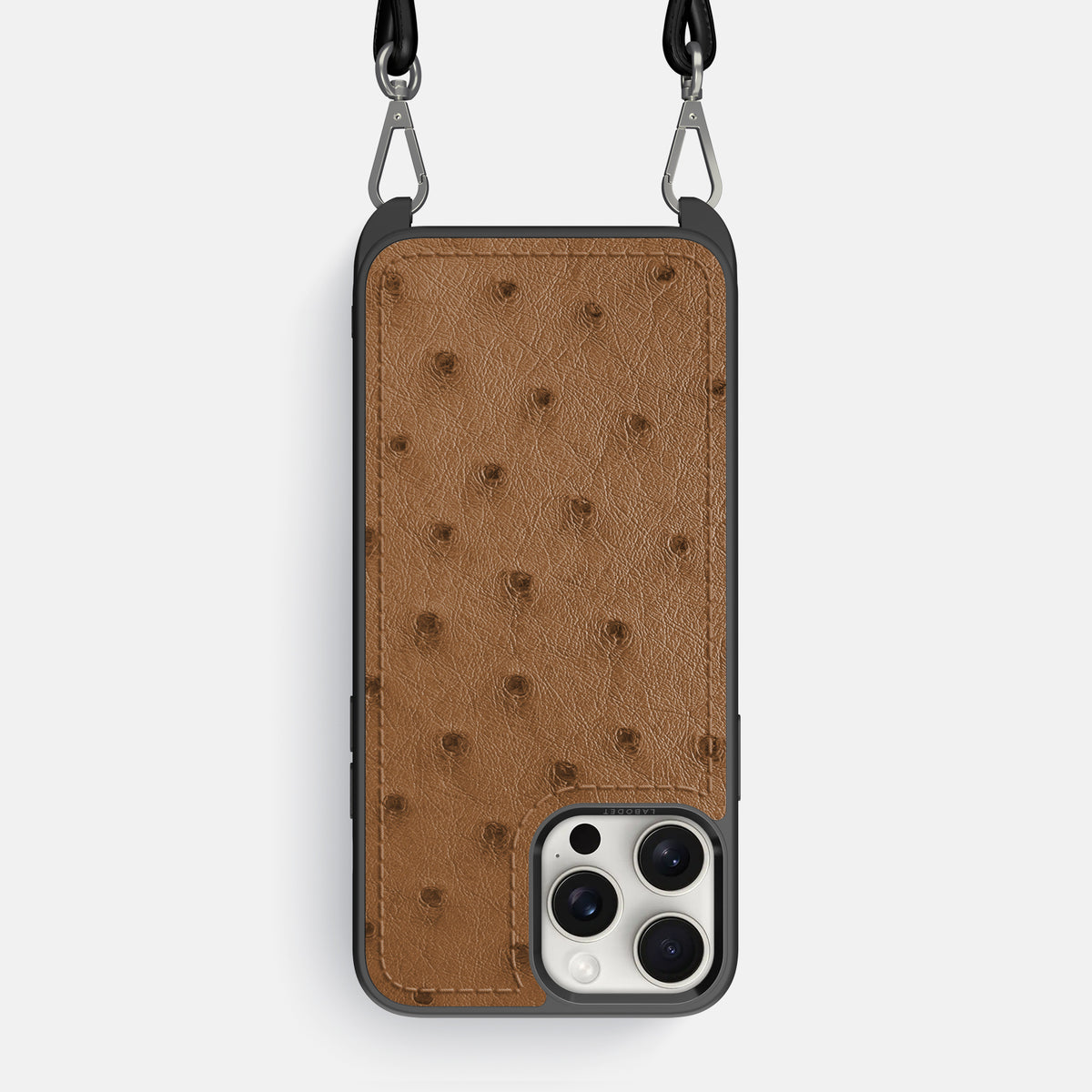 Medium-Brown iPhone 16 Pro Max Crossbody Case Ostrich -1 | Medium-Brown