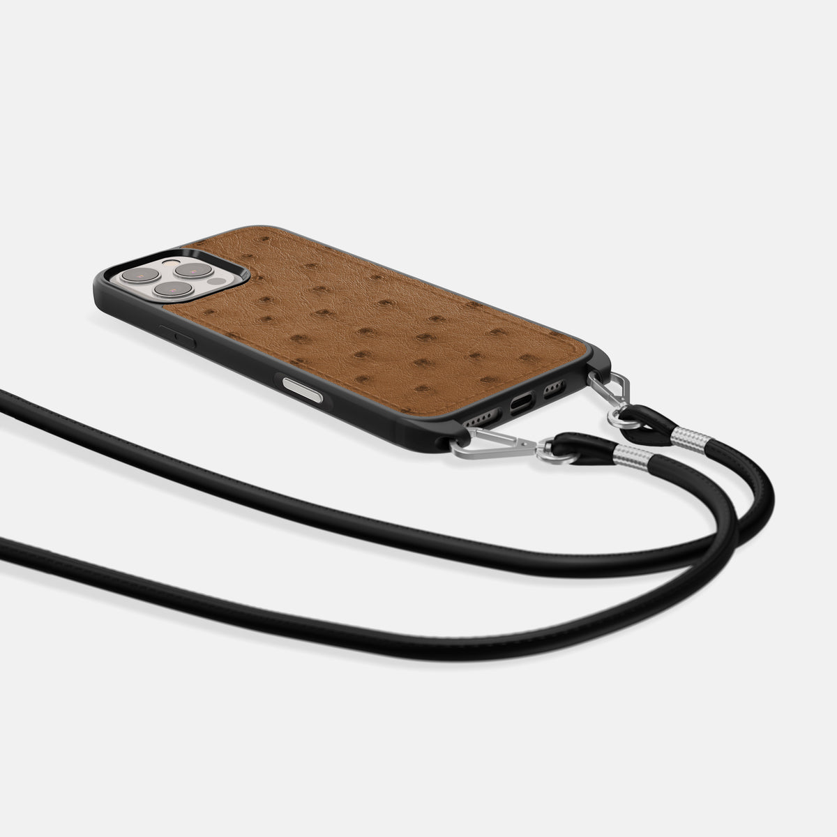 Medium-Brown iPhone 16 Pro Max Crossbody Case Ostrich -5 | Medium-Brown