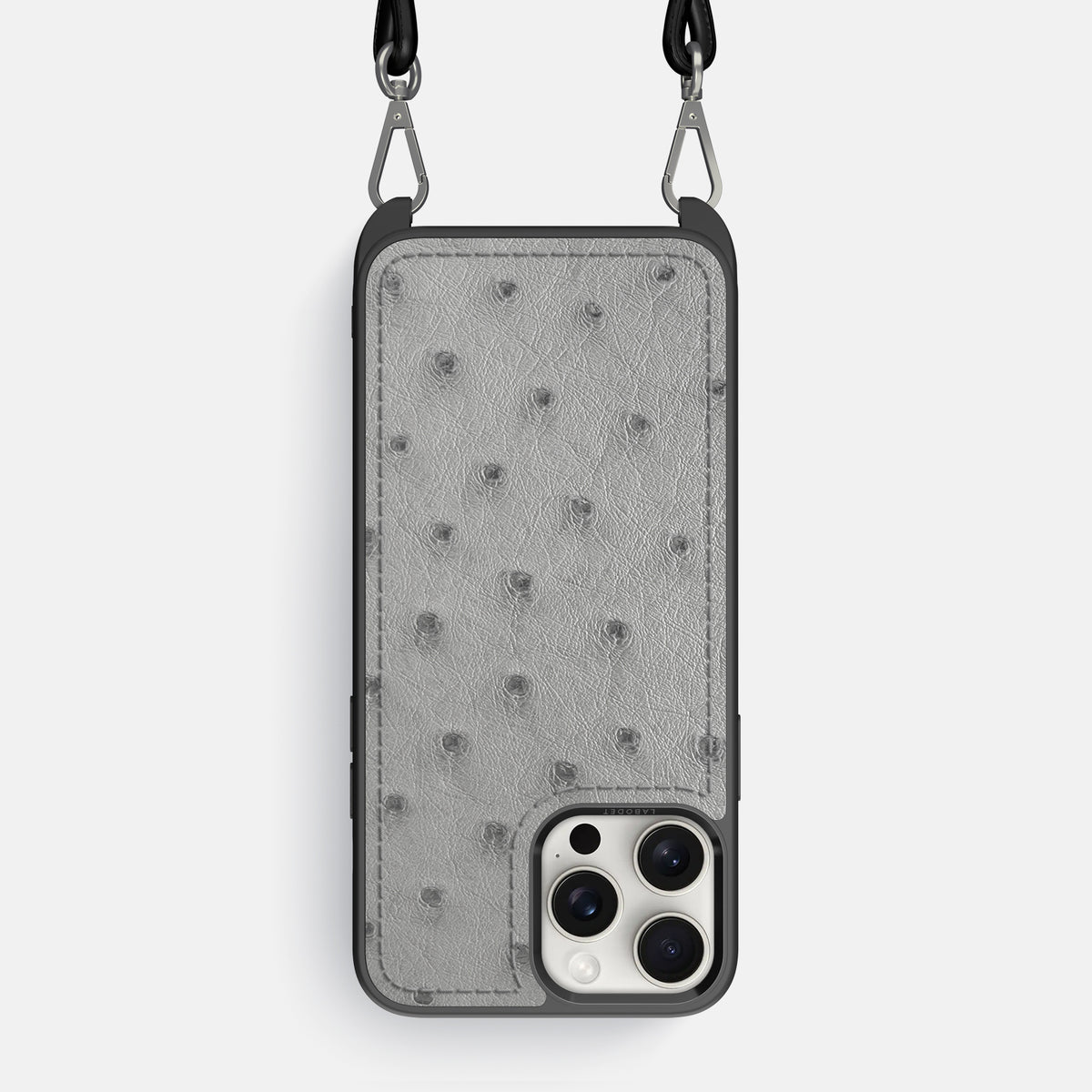 Silver iPhone 16 Pro Max Crossbody Case Ostrich -1 | Silver
