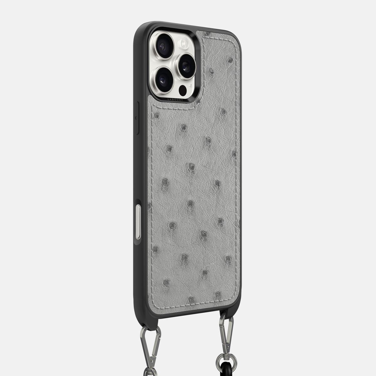 Silver iPhone 16 Pro Max Crossbody Case Ostrich -2 | Silver