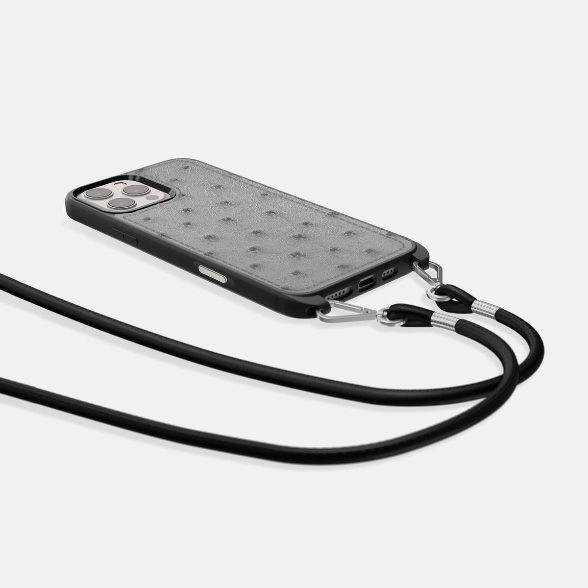 Silver iPhone 16 Pro Max Crossbody Case Ostrich -5 | Silver