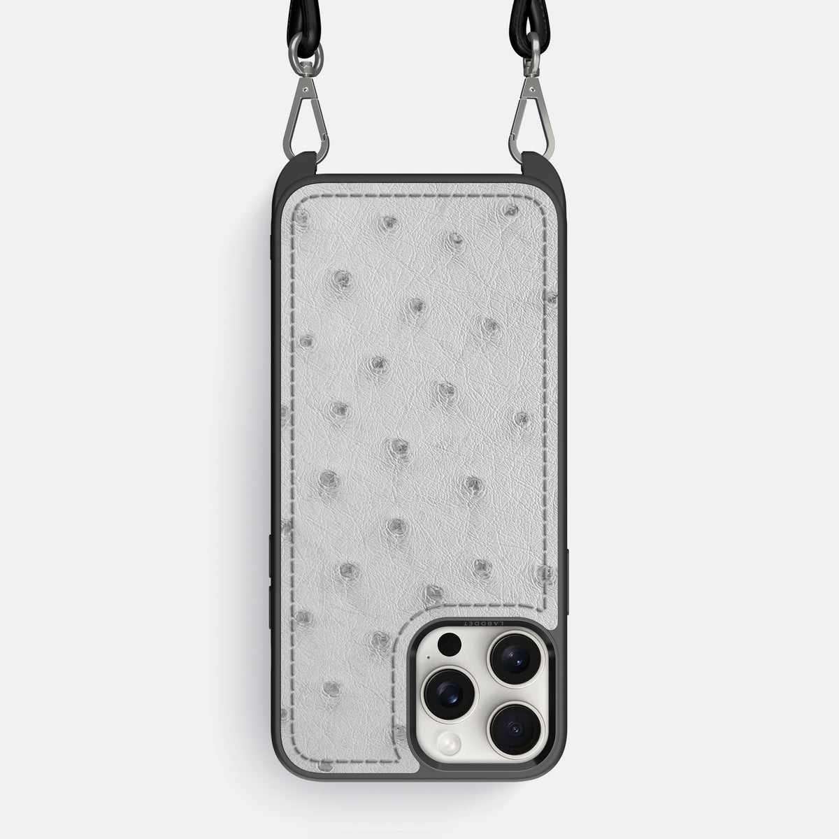 White iPhone 16 Pro Max Crossbody Case Ostrich -1 | White