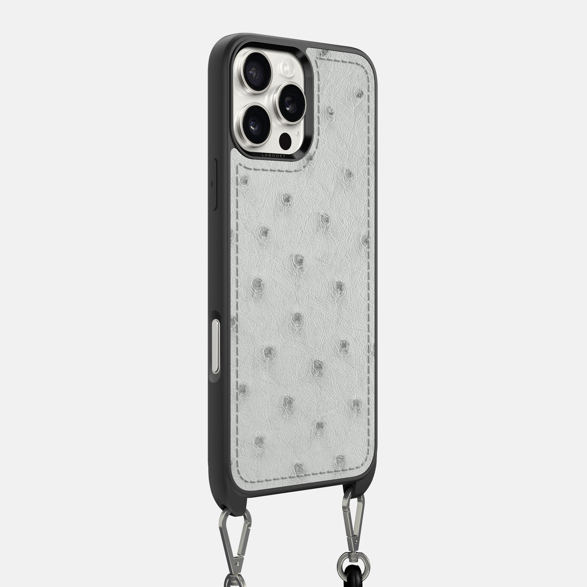 White iPhone 16 Pro Max Crossbody Case Ostrich -2 | White