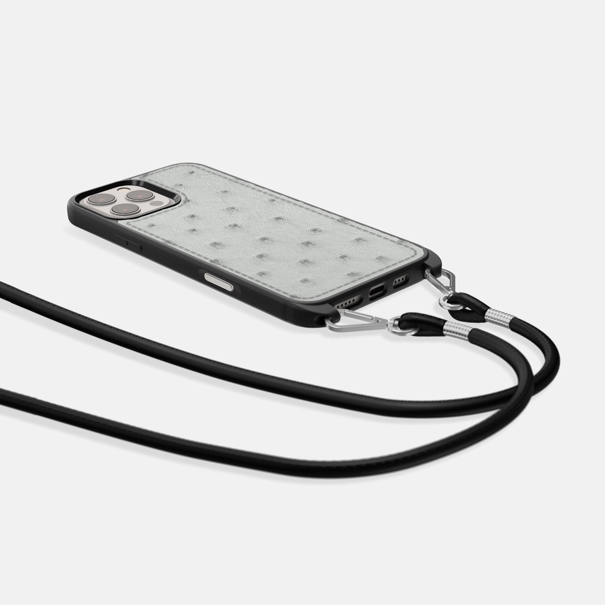 White iPhone 16 Pro Max Crossbody Case Ostrich -5 | White
