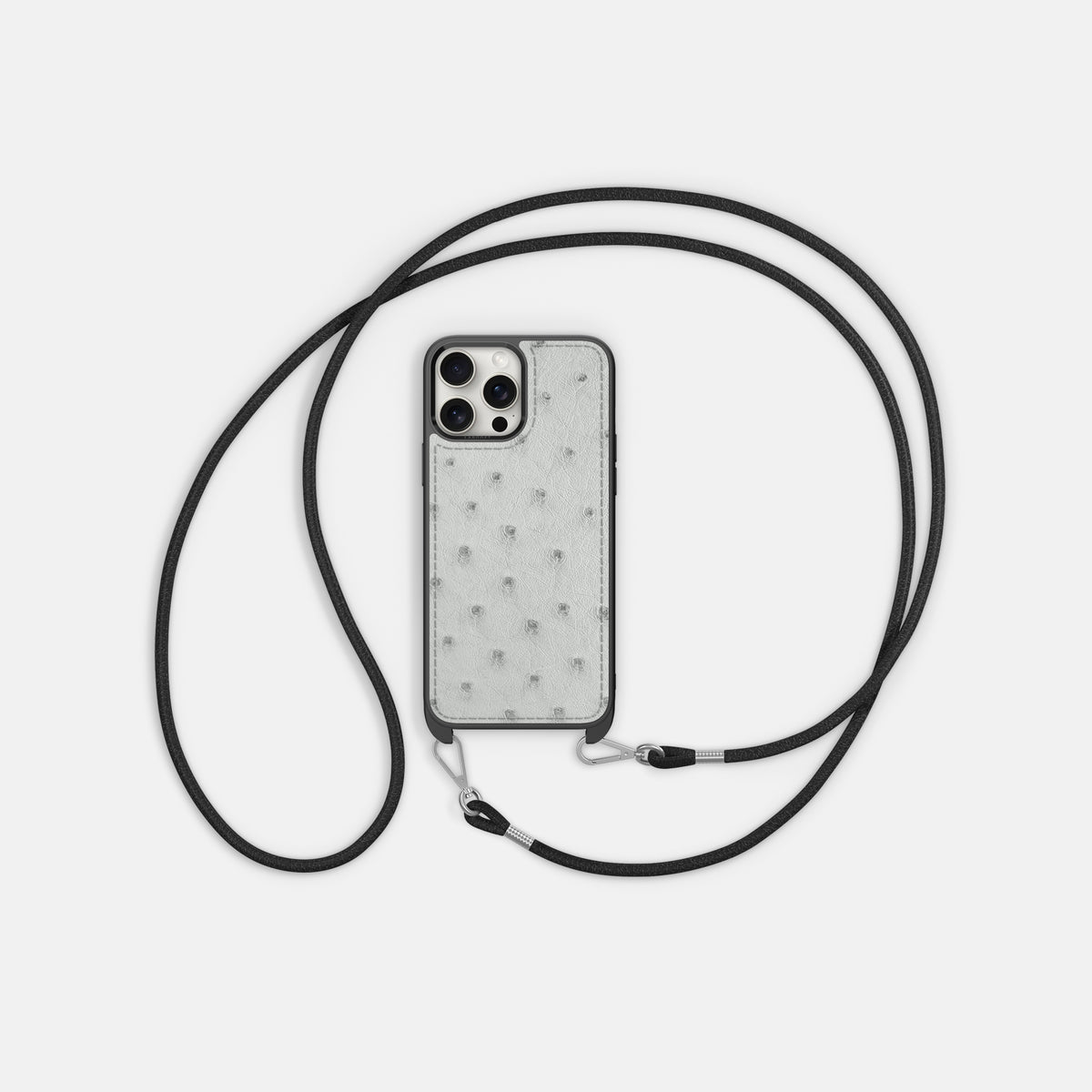 White iPhone 16 Pro Max Crossbody Case Ostrich -6 | White