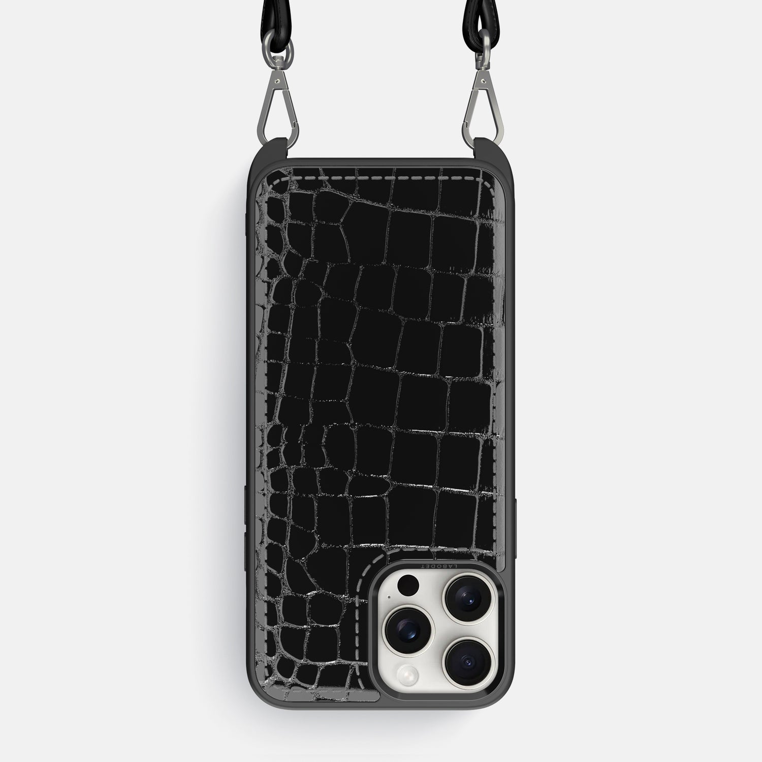 Black iPhone 16 Pro Max Crossbody Sport Case Shiny Alligator -1 | Black