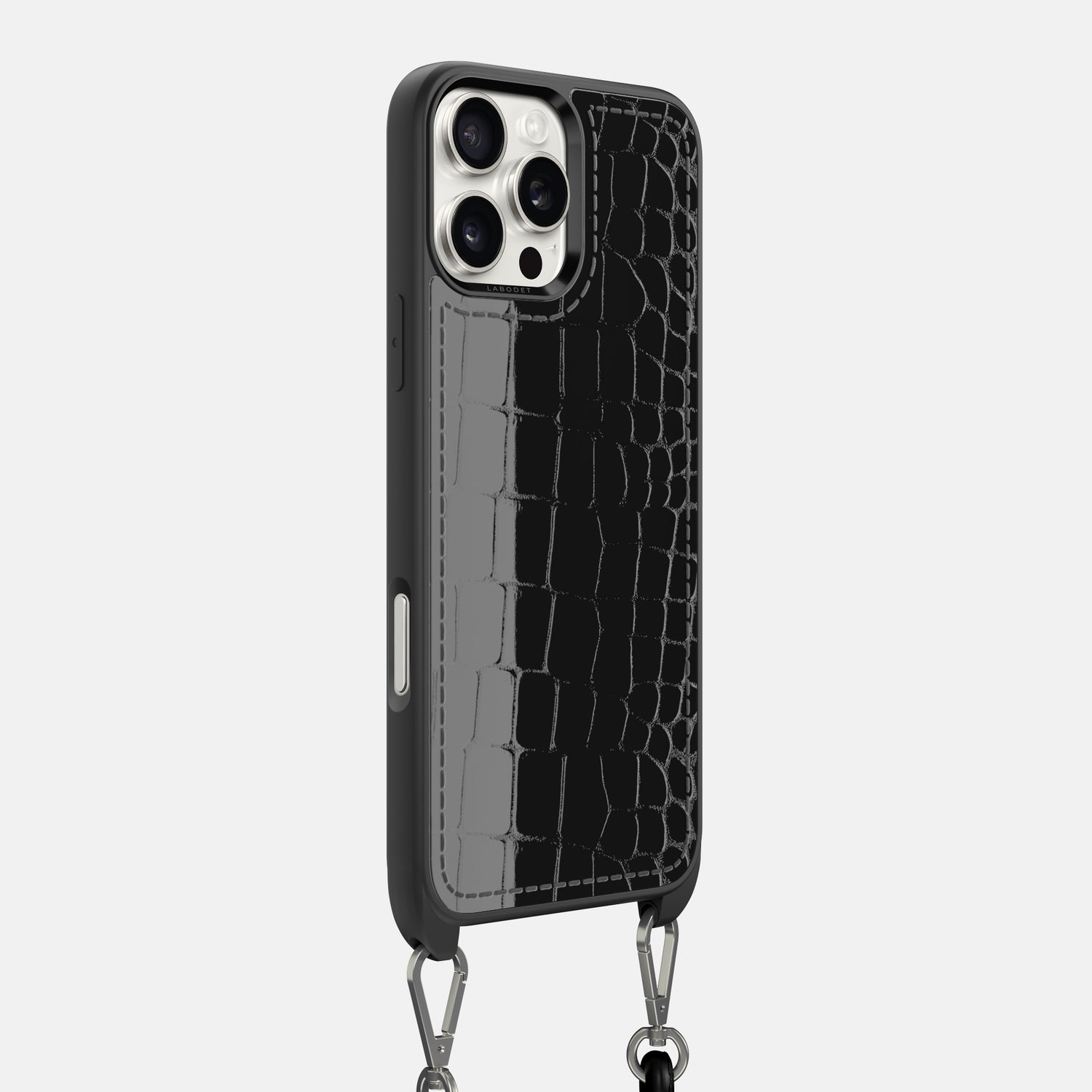 Black iPhone 16 Pro Max Crossbody Sport Case Shiny Alligator -2 | Black