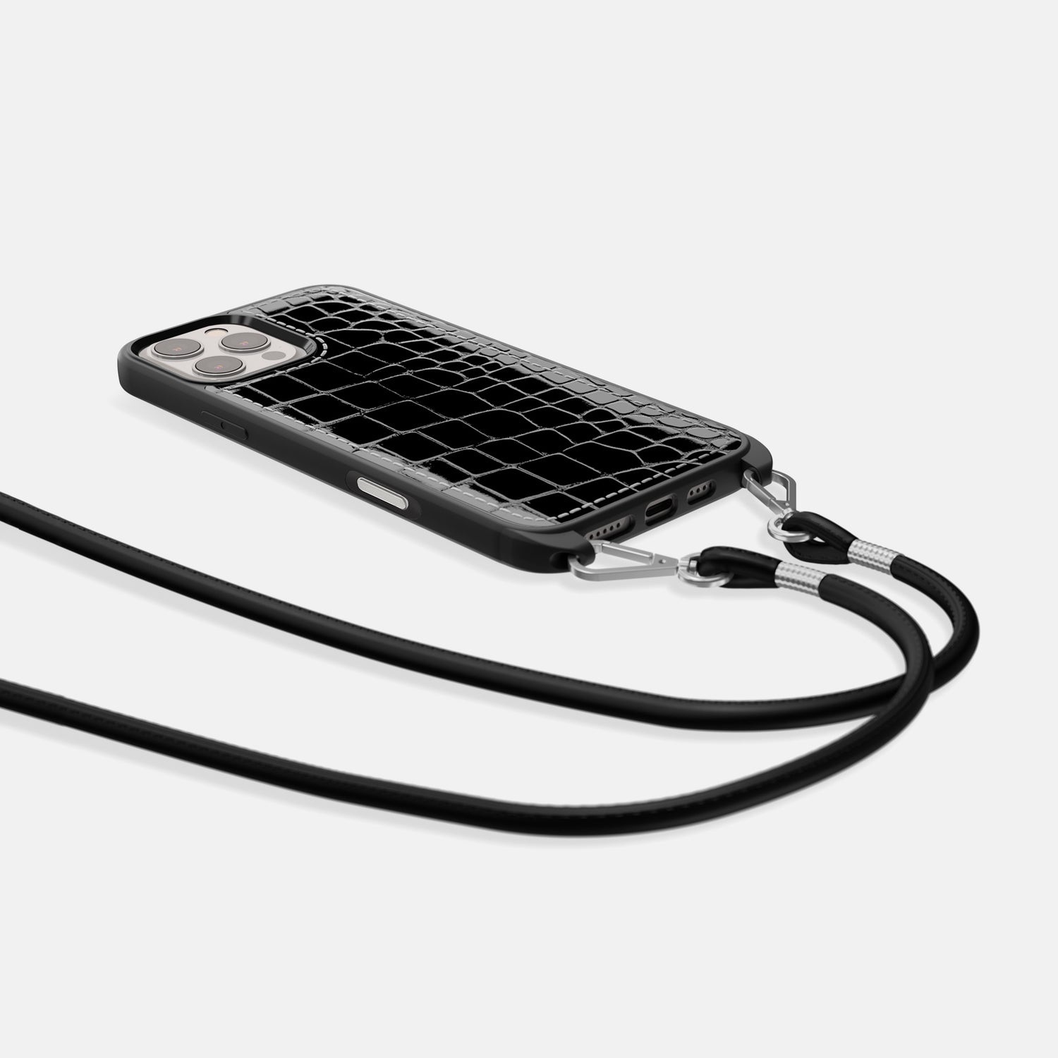 Black iPhone 16 Pro Max Crossbody Sport Case Shiny Alligator -5 | Black