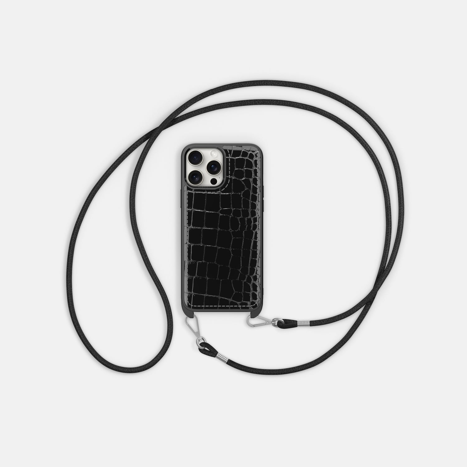 Black iPhone 16 Pro Max Crossbody Sport Case Shiny Alligator -6 | Black