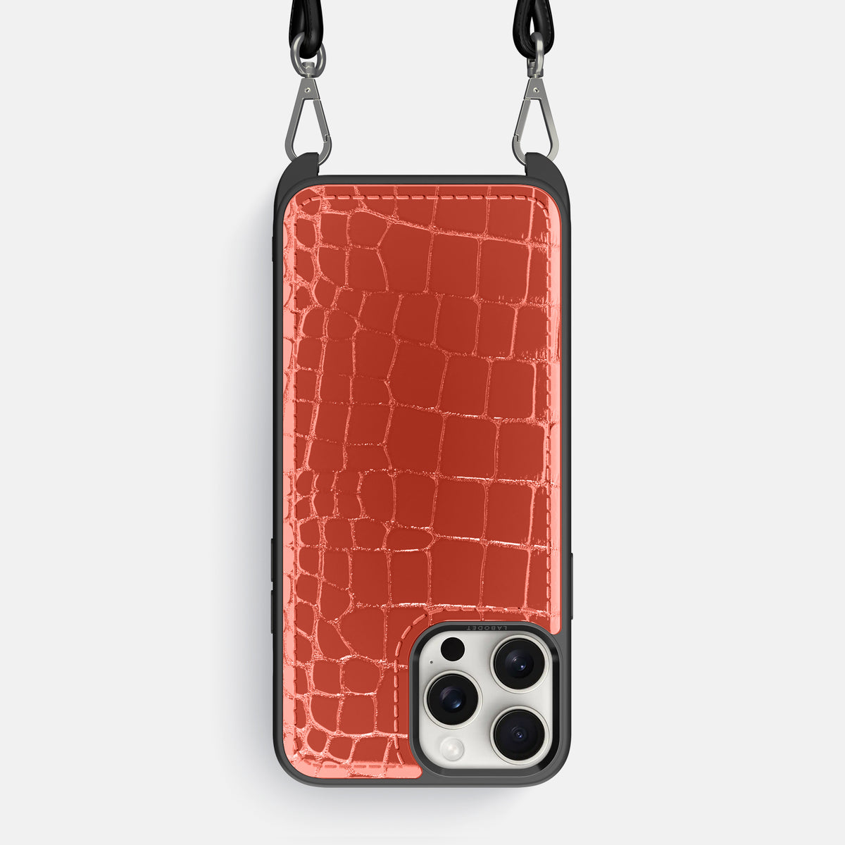 Coral Orange iPhone 16 Pro Max Crossbody Sport Case Shiny Alligator -1 | Coral-Orange