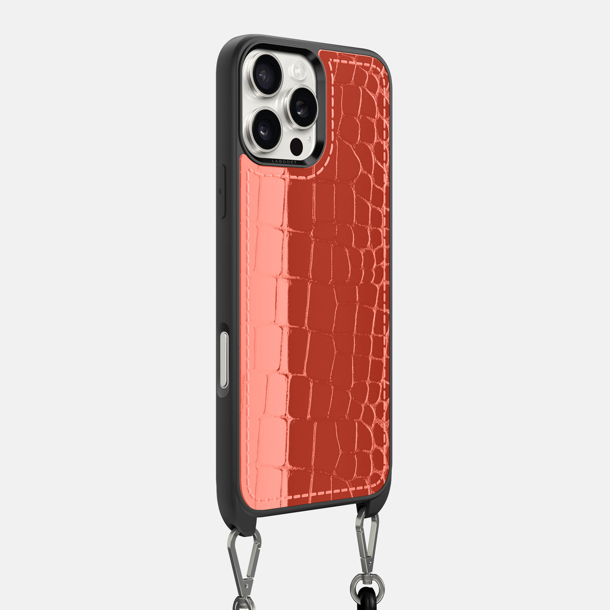 Coral Orange iPhone 16 Pro Max Crossbody Sport Case Shiny Alligator -2 | Coral-Orange