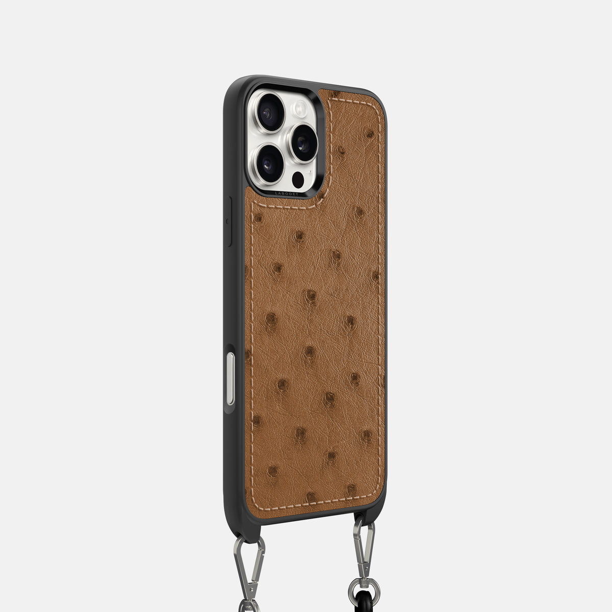Medium-Brown iPhone 16 Pro Crossbody Case Ostrich -2 | Medium-Brown