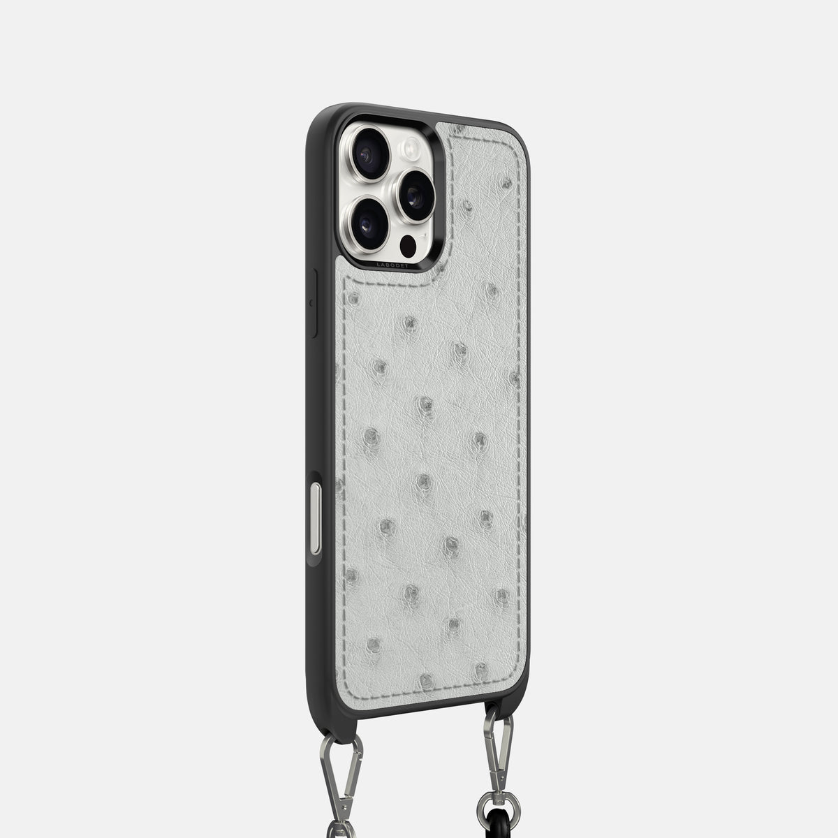 White iPhone 16 Pro Crossbody Case Ostrich -2 | White